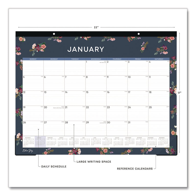 Blue Sky® Ashlyn Desk Pad Calendar, Floral Artwork, 22 x 17, White/Blue/Pink Sheets, Black Headband, 12-Month (Jan to Dec): 2025 (BLS14861825)