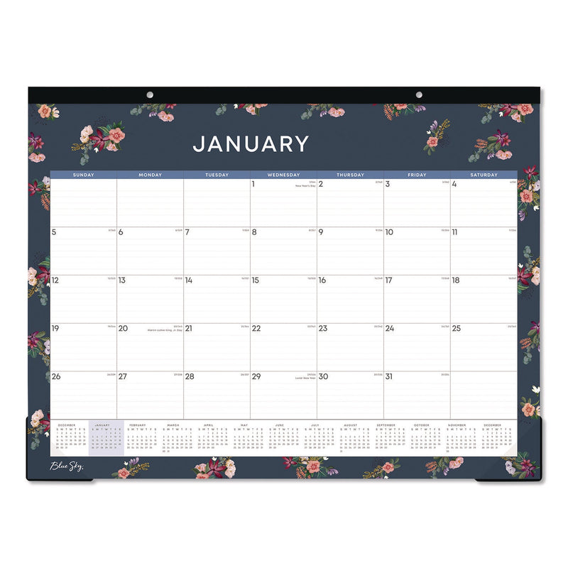 Blue Sky® Ashlyn Desk Pad Calendar, Floral Artwork, 22 x 17, White/Blue/Pink Sheets, Black Headband, 12-Month (Jan to Dec): 2025 (BLS14861825)