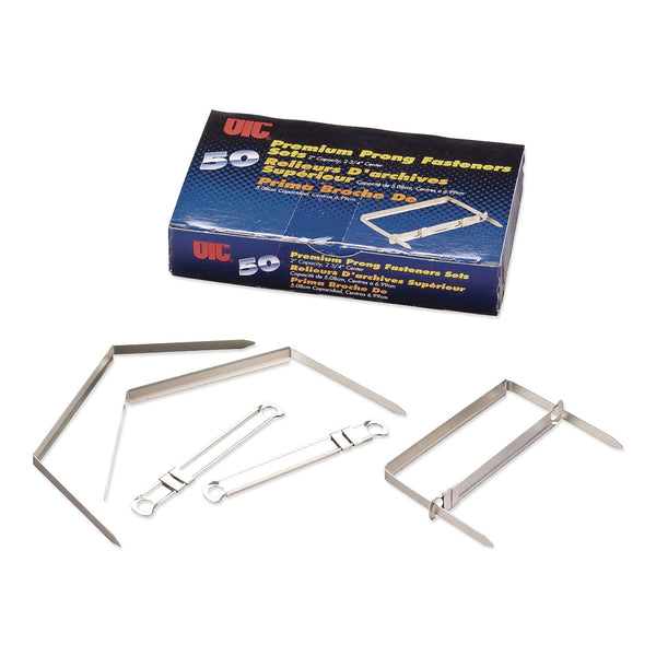 Officemate Two-Prong File Fastener Sets, 2" Capacity, 2.75" Center to Center, Silver, 50/Box (OIC609114)
