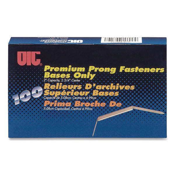 Officemate Prong Fastener Base, 2" Capacity, 2.75" Center to Center, Silver, 100/Box (OIC99714)