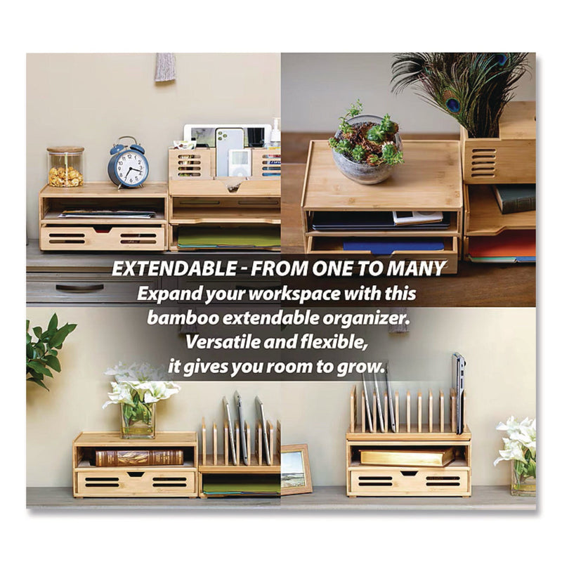 Officemate Bamboo Stackable Document Organizer with Drawer, 2 Sections, Letter Size Files, 14.09" x 10.08" x 7.7", Brown (OIC71005)