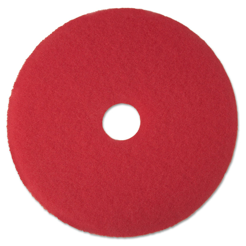 3M™ Low-Speed Buffer Floor Pads 5100, 12" Diameter, Red, 5/Carton (MMM08387)