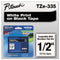 Brother TZe Standard Adhesive Laminated Labeling Tape, 0.47" x 26.2 ft, White on Black (BRTTZE335)