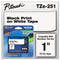 Brother TZe Standard Adhesive Laminated Labeling Tape, 0.94" x 26.2 ft, Black on White (BRTTZE251)