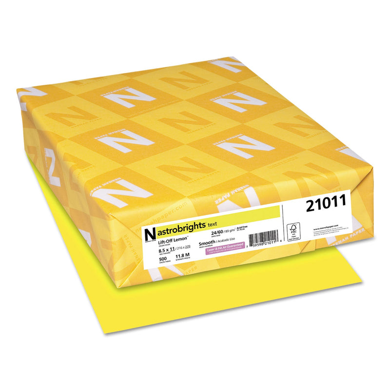 Astrobrights® Color Paper, 24 lb, 8.5 x 11, Lift-Off Lemon, 500/Ream (WAU21011)