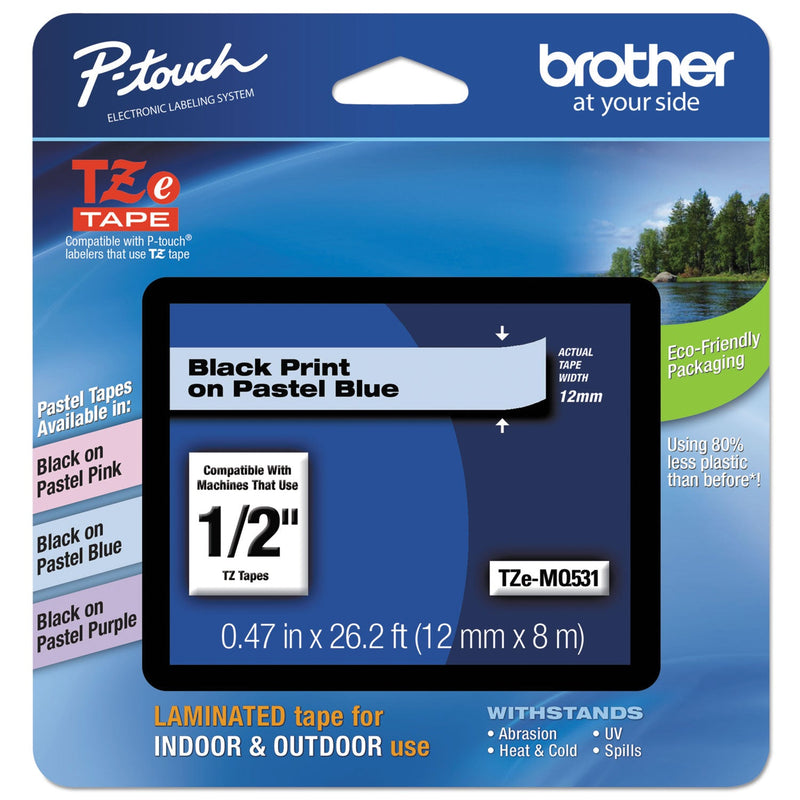 Brother TZ Standard Adhesive Laminated Labeling Tape, 0.47" x 26.2 ft, Pastel Blue (BRTTZEMQ531)