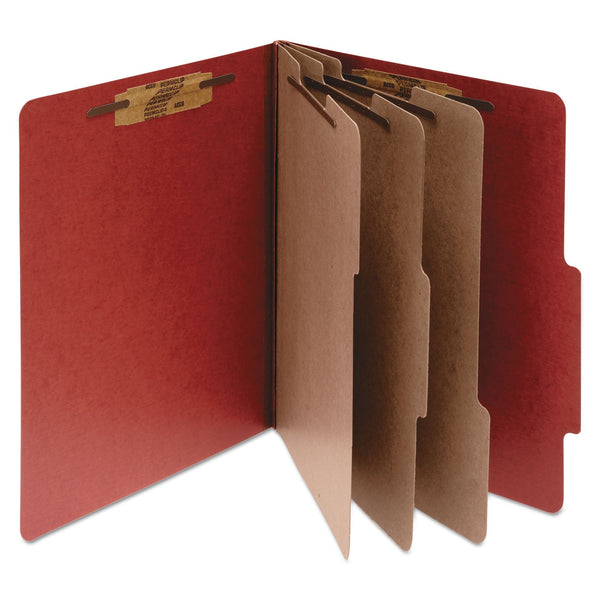 ACCO Pressboard Classification Folders, 3 Dividers, Letter Size, Earth Red, 10/Box (ACC15038)