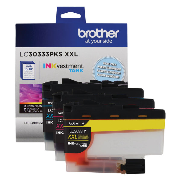 Brother LC30333PKS INKvestment Super High-Yield Ink, 1500 Pg-Yield, Cyan/Magenta/Yellow (BRTLC30333PKS)