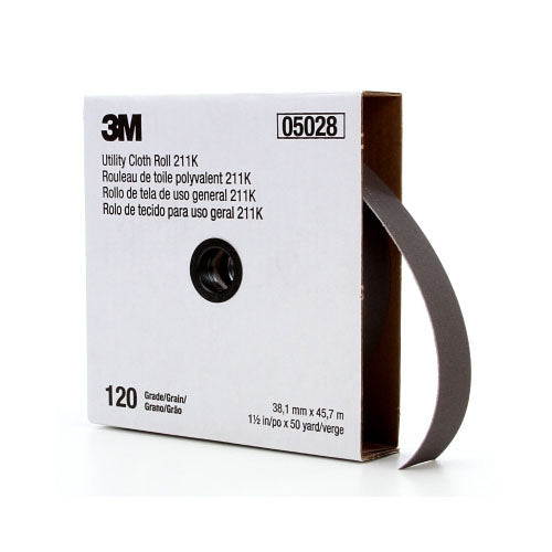 3M™ 211K Utility Cloth Rolls, 1 1/2 in, 50 yd, 120 grit (405-051144-05028)