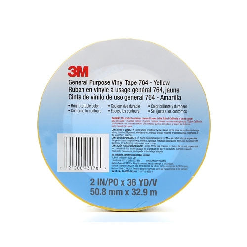 3M™ General Purpose Vinyl Tape 764, 5 mil, Yellow, 2 in x 36 yd (405-021200-43178)
