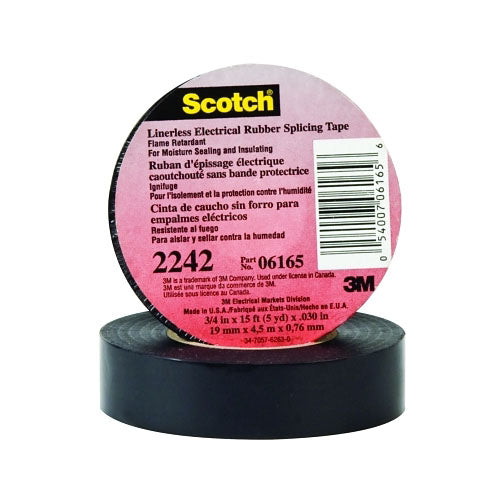 3M™ Linerless Electrical Rubber Tape 2242, 15 ft x 3/4 in, Black (500-061656)
