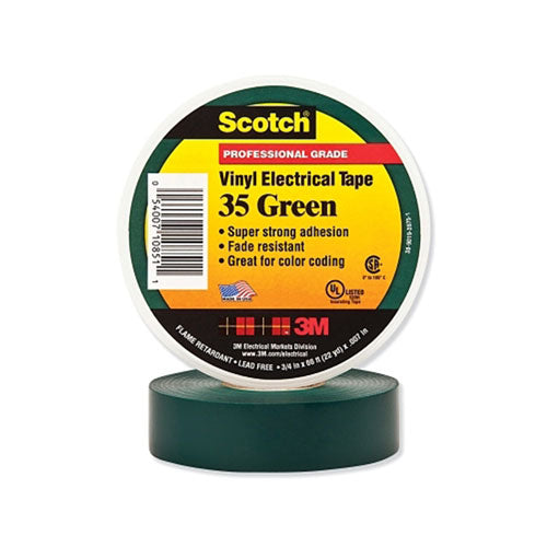 3M™ Vinyl Electrical Color Coding Tape 35, 3/4 in x 66 ft, Green (500-108511)