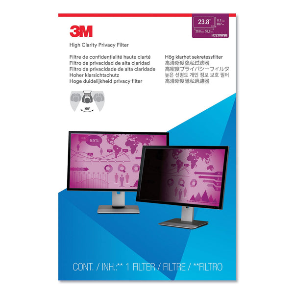 3M™ High Clarity Privacy Filter for 23.8" Widescreen Monitor, 16:9 Aspect Ratio (MMMHC238W9B)
