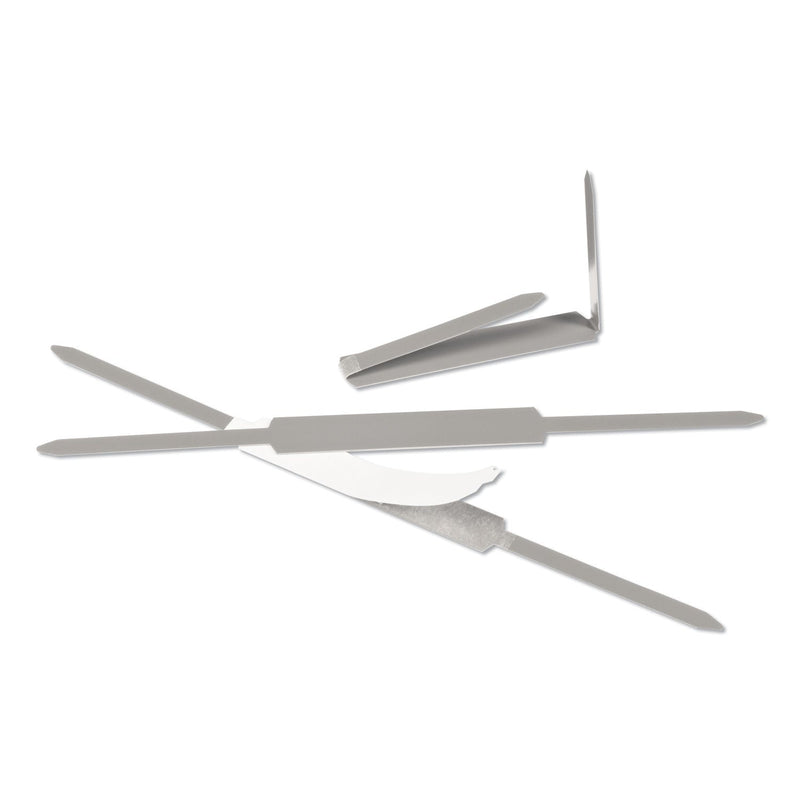 ACCO Self-Adhesive Paper Fasteners, 1" Capacity, 2.75" Center to Center, Silver, 100/Box (ACC70010)