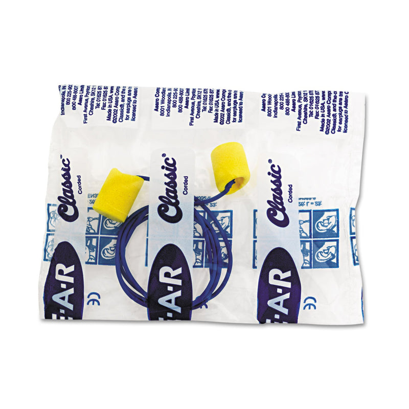 3M™ E-A-R Classic Earplugs, Corded, PVC Foam, Yellow, 200 Pairs (MMM3111101)