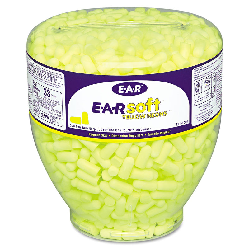 3M™ E-A-Rsoft Neon Tapered Earplug Refill, Cordless, Yellow, 500/Box (MMM3911004)