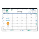 Blue Sky® Lindley Desk Pad, Floral Artwork, 17 x 11, White/Blue/Green Sheets, Black Binding, Clear Corners, 12-Month (Jan to Dec): 2025 (BLS100024)