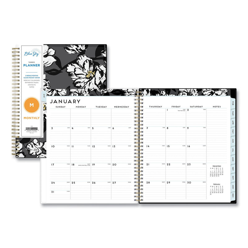 Blue Sky® Baccara Dark Monthly Planner, Floral Artwork, 10 x 8, Gray/Black/Gold Cover, 12-Month (Jan to Dec): 2025 (BLS110216)