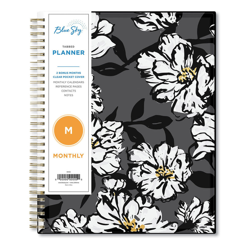 Blue Sky® Baccara Dark Monthly Planner, Floral Artwork, 10 x 8, Gray/Black/Gold Cover, 12-Month (Jan to Dec): 2025 (BLS110216)