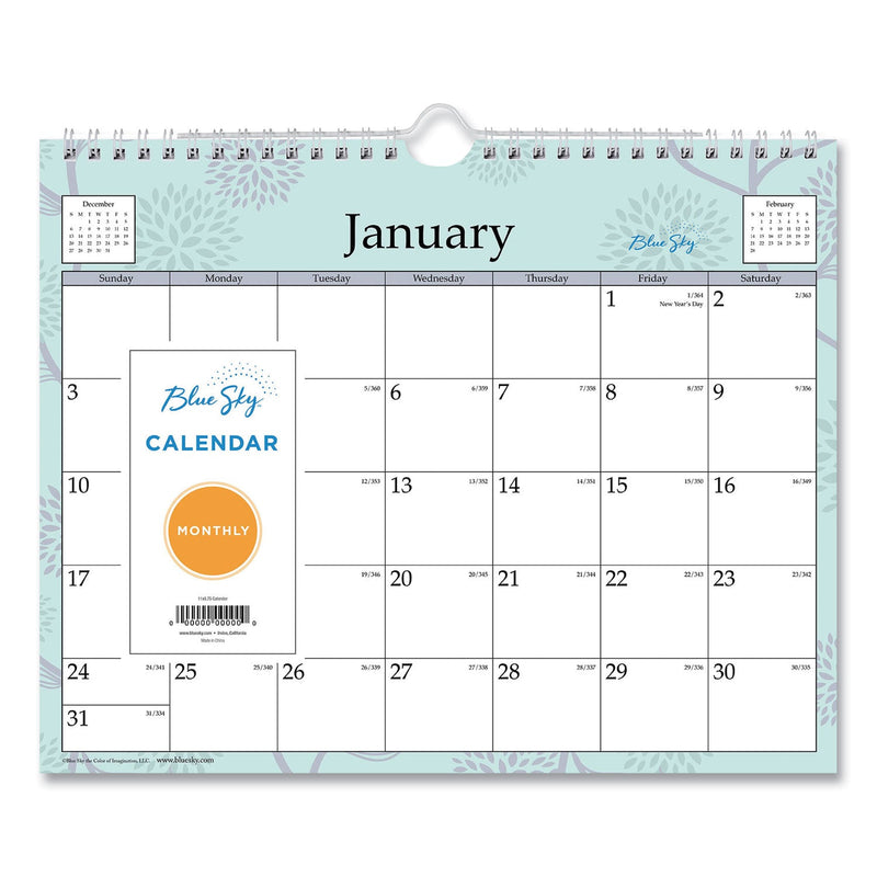 Blue Sky® Rue Du Flore Wall Calendar, Floral Artwork, 11 x 8.75, White/Jade/Lavender Sheets, 12-Month (Jan to Dec): 2025 (BLS101613)
