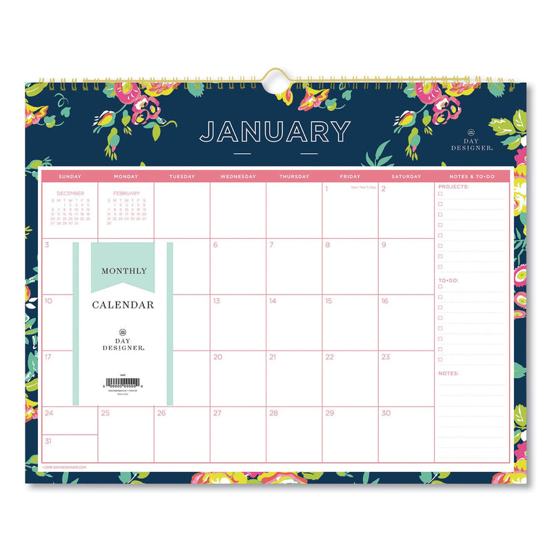 Blue Sky® Day Designer Peyton Wall Calendar, Floral Artwork, 15 x 12, White/Navy Sheets, 12-Month (Jan to Dec): 2025 (BLS103627)