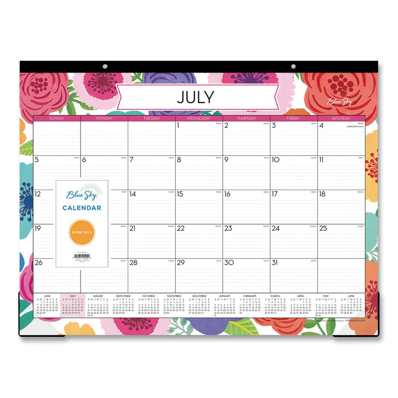 Blue Sky® Mahalo Academic Desk Pad, Floral Artwork, 22 x 17, Black Binding, Clear Corners, 12-Month (July to June): 2024 to 2025 (BLS100157)