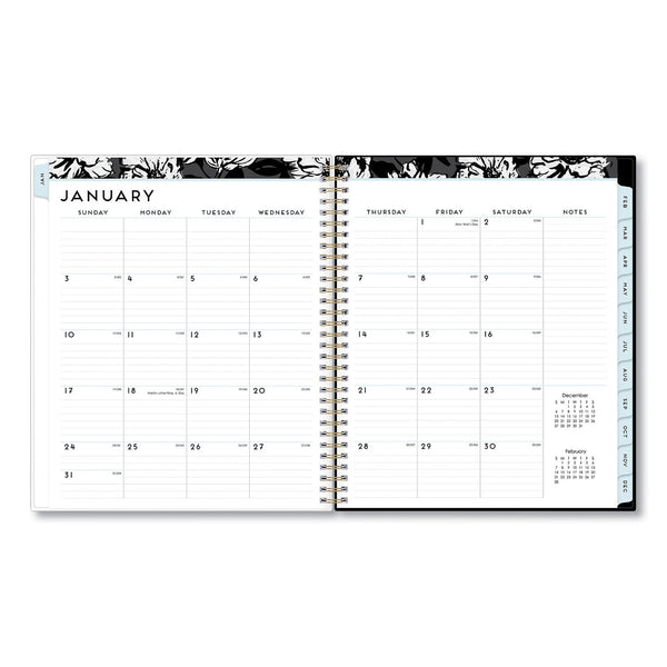 Blue Sky® Baccara Dark Monthly Planner, Floral Artwork, 10 x 8, Gray/Black/Gold Cover, 12-Month (Jan to Dec): 2025 (BLS110216)