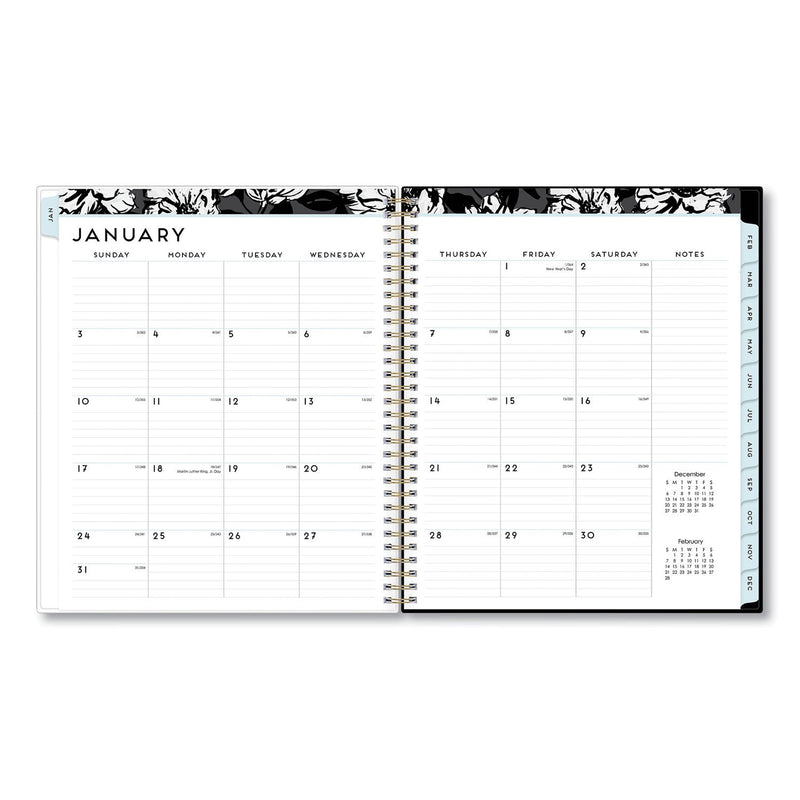 Blue Sky® Baccara Dark Monthly Planner, Floral Artwork, 10 x 8, Gray/Black/Gold Cover, 12-Month (Jan to Dec): 2025 (BLS110216)