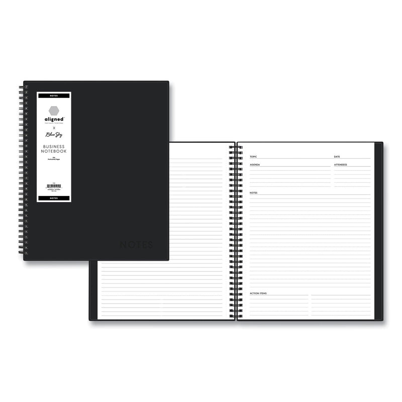 Blue Sky® Aligned Business Notebook, 1-Subject, Meeting-Minutes/Notes Format with Narrow Rule, Black Cover, (78) 11 x 8.5 Sheets (BLS121454)