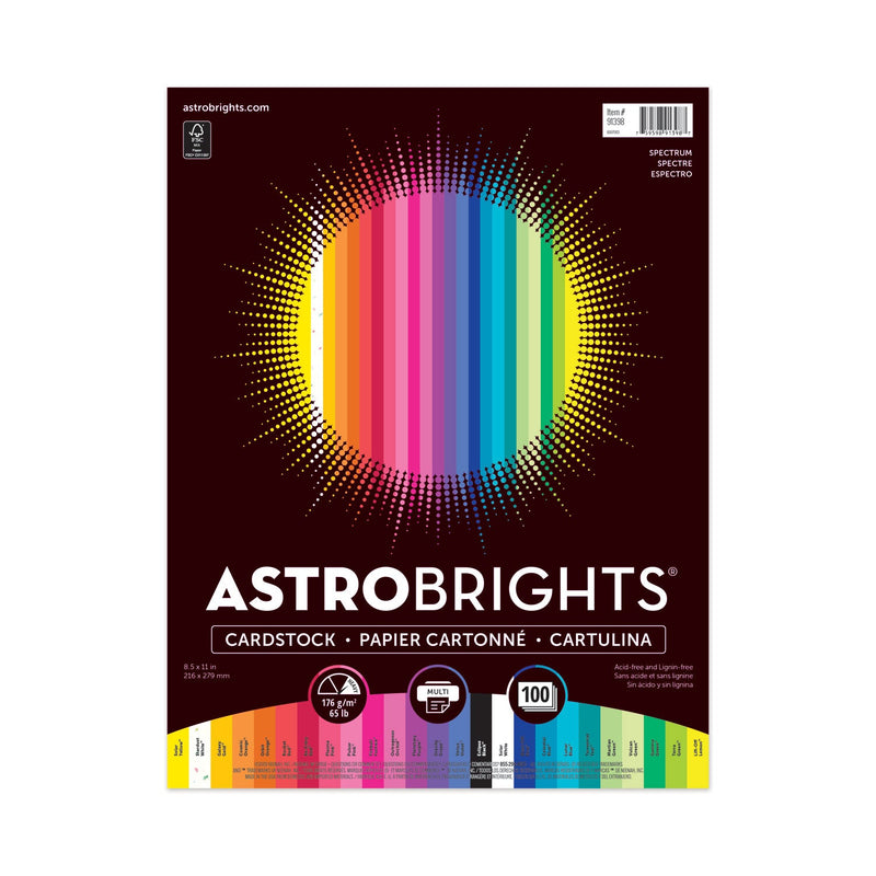 Astrobrights® Color Cardstock, 65 lb, 8.5 x 11, Assorted Colors, 100/Pack (WAU91398)