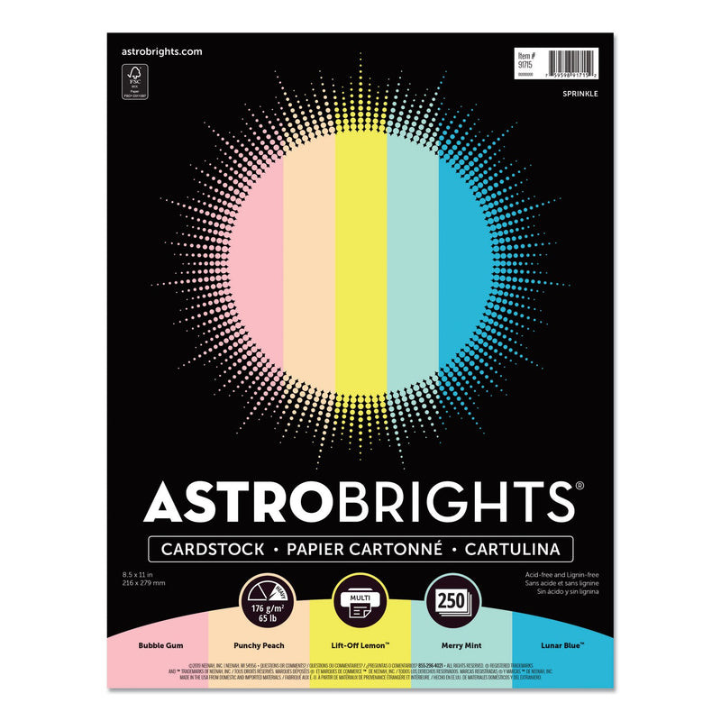 Astrobrights® Color Cardstock, 65 lb, 8.5 x 11, Assorted Colors, 250/Pack (WAU91715)