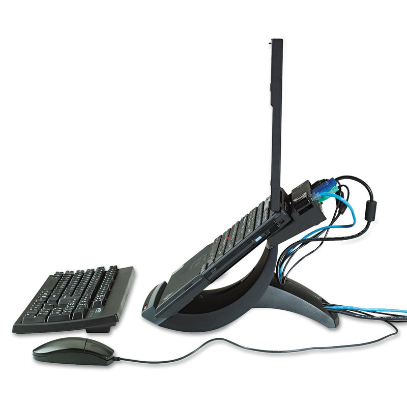 3M™ Vertical Notebook Computer Riser with Cable Management, 9" x 12" x 6.5" to 9.5", Black/Charcoal Gray, Supports 20 lbs (MMMLX550)