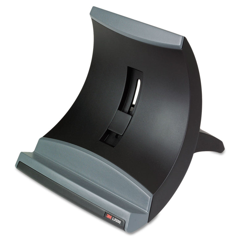 3M™ Vertical Notebook Computer Riser with Cable Management, 9" x 12" x 6.5" to 9.5", Black/Charcoal Gray, Supports 20 lbs (MMMLX550)