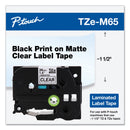 Brother TZe Standard Adhesive Laminated Labeling Tape, 1.4" x 26.2 ft, White on Matte Clear (BRTTZEM65)