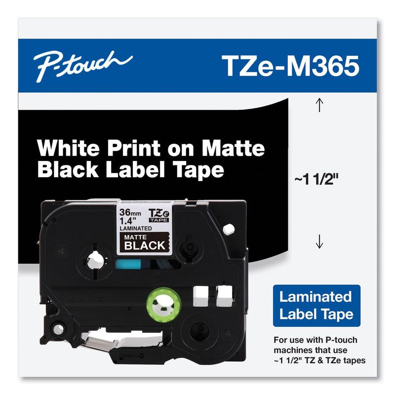 Brother TZe Standard Adhesive Laminated Labeling Tape, 1.4" x 26.2 ft, White on Matte Black (BRTTZEM365)
