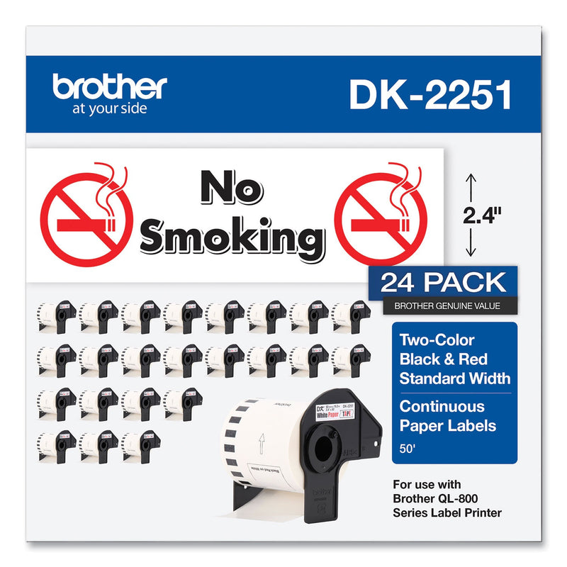 Brother Continuous Paper Label Tape, 2.44 x 100 ft, White, 24 Rolls/Pack (BRTDK225124PK)