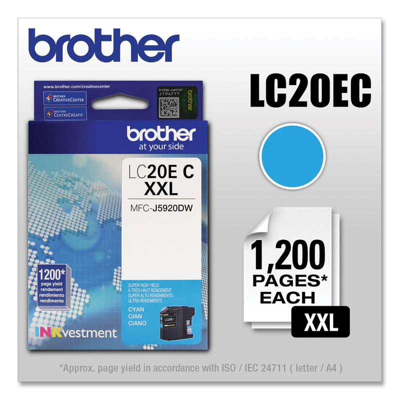 Brother LC20EC INKvestment Super High-Yield Ink, 1200 Page-Yield, Cyan (BRTLC20EC)
