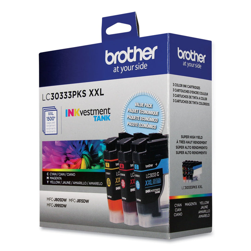 Brother LC30333PKS INKvestment Super High-Yield Ink, 1500 Pg-Yield, Cyan/Magenta/Yellow (BRTLC30333PKS)