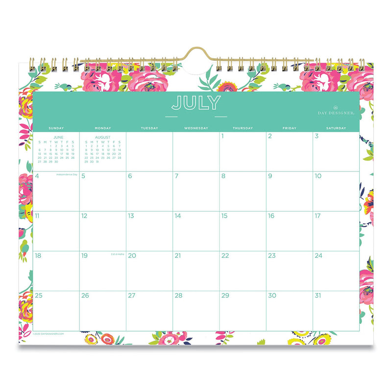 Blue Sky® Day Designer Peyton Academic Wall Calendar, Floral Artwork, 11 x 8.75, White Sheets, 12-Month (July to June): 2024 to 2025 (BLS107936)