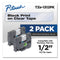 Brother TZe Standard Adhesive Laminated Labeling Tapes, 0.47" x 26.2 ft, Black on Clear, 2/Pack (BRTTZE1312PK)