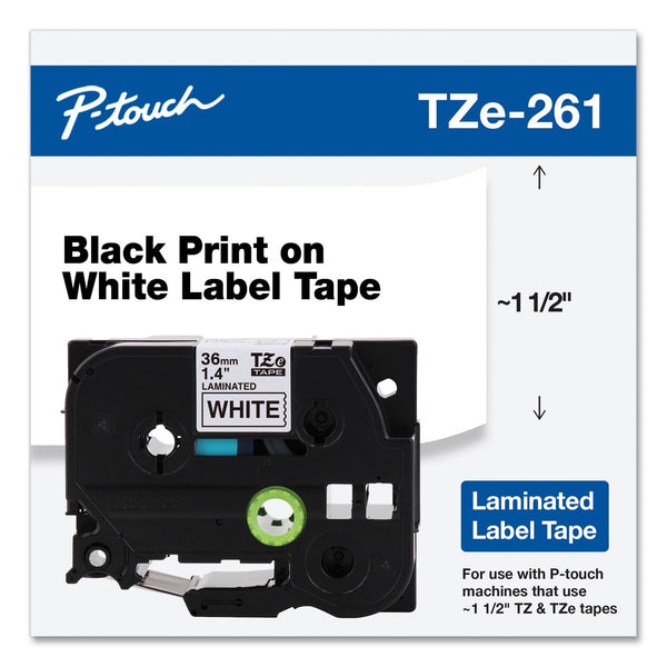 Brother TZe Standard Adhesive Laminated Labeling Tape, 1.4" x 26.2 ft, Black on White (BRTTZE261)
