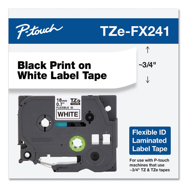 Brother TZe Flexible Tape Cartridge for P-Touch Labelers, 0.7" x 26.2 ft, Black on White (35667J)