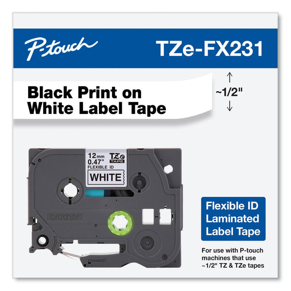 Brother Flexible ID Tape, 0.47" x 26.2 ft, Black on White (BRTTZEFX231)