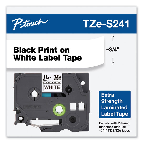 Brother TZe Extra-Strength Adhesive Laminated Labeling Tape, 0.7" x 26.2 ft, Black on White (BRTTZES241)