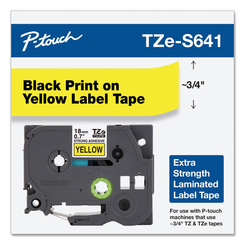 Brother TZe Extra-Strength Adhesive Laminated Labeling Tape, 0.7" x 26.2 ft, Black on Yellow (BRTTZES641)