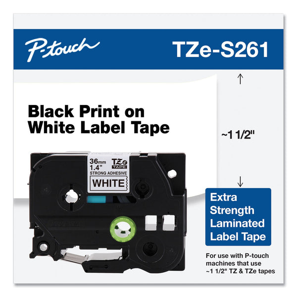 Brother TZ Extra-Strength Adhesive Laminated Labeling Tape, 1.4" x 26.2 ft, Black on White (BRTTZES261)