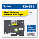 Brother TZe Extra-Strength Adhesive Laminated Labeling Tape, 0.47" x 26.2 ft, Black on Yellow (BRTTZES631)