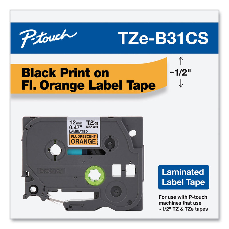 Brother TZe Laminated Removable Label Tapes, 0.47" x 26.2 ft, Black on Orange (BRTTZEB31CS)