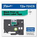 Brother TZe Laminated Removable Label Tapes, 0.47" x 26.2 ft, Black on Green (BRTTZE731CS)