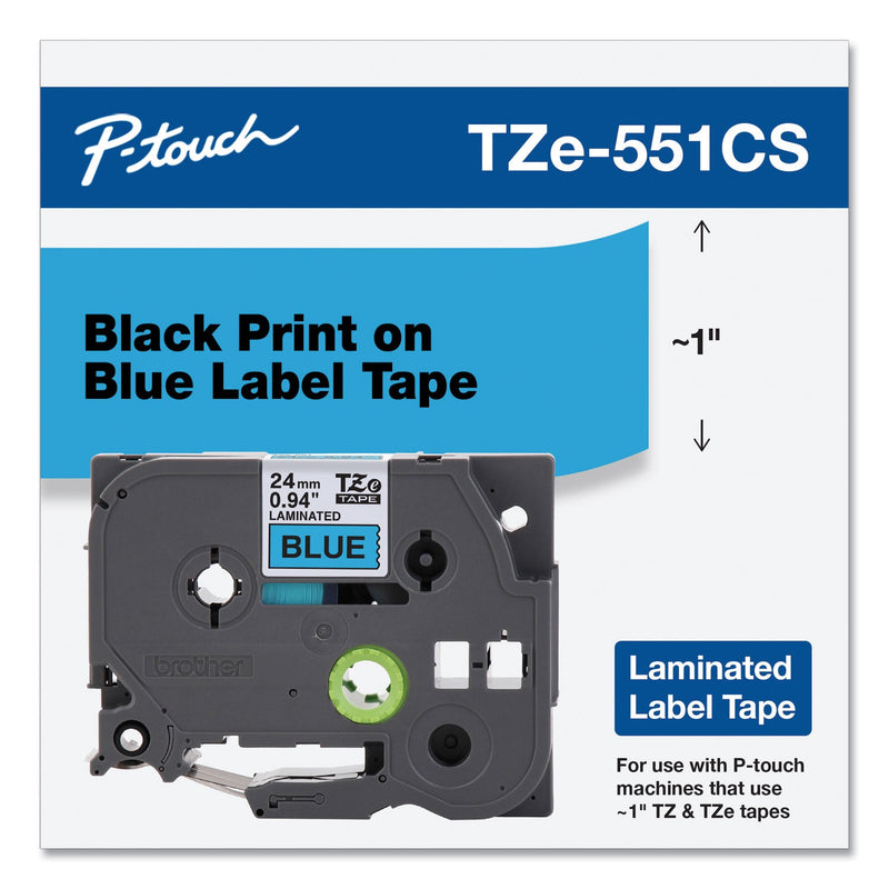 Brother TZe Laminated Removable Label Tapes, 0.94" x 26.2 ft, Black on Blue (BRTTZE551CS)